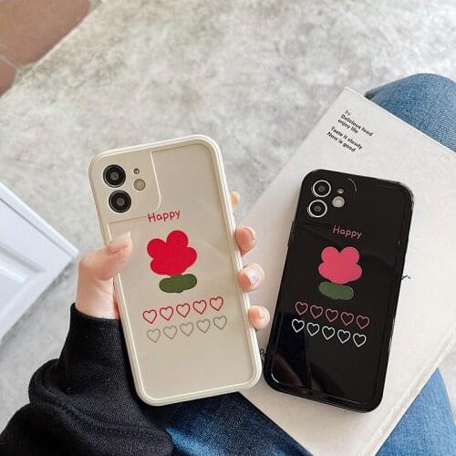 Retro Sweet Flower Line Love kawaii Japanese Phone Case For iPhone 12 11 Pro Max Xr Xs Max 7 8 Plus X 7Plus case Cute Soft Cover