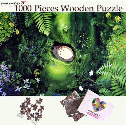 MOMEMO Sleep Totoro 1000 Pieces Wooden Puzzles Hayao Miyazaki Anime My Neighbor Totoro 1000 Puzzle Toy for Adults Teenagers Kids