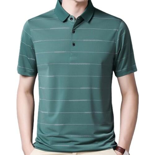 T-shirt Striped Short Sleeve Men Turn Down Collar Shirt Top for Summer Ribbed Neck & Elastic Cuffs Print T-Shirt Sportswear