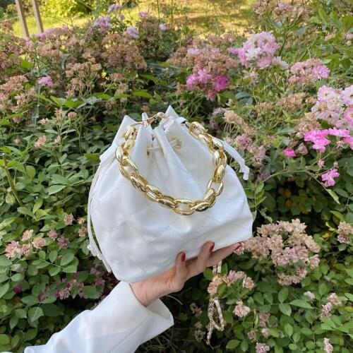 New Arrival Women Sweet Elastic Plaid Embroidery Thread Solid Color Chain Crossbody Handbag Ladies Mini Bucket Bag JY8177