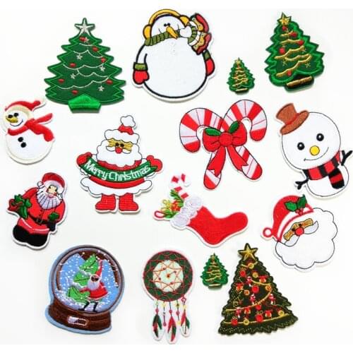 Customized Wholesale Computer Embroidery Santa Claus Christmas Tree Cloth Sticker Ornament Accessories Patch Handmade DIY