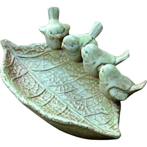 Leaf Tray Bird Feeder Multi-function Retro Fruit Plate Ceramic Bird Feeder Bowl Cinnabar Transmutation Glaze Durable Fruit Plate