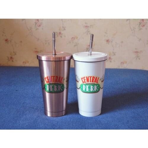Friends TV Show Series Central Perk Stainless Steel Coffee Tea Straw Cup Mug Halloween Cosplay Vacuum cup Gift 550ML