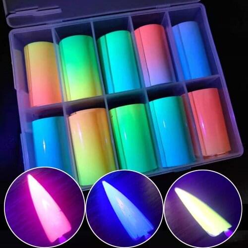 1Box Luminous Nail Art Paper Decal Noctilucent Sticker Glow in the Dark Gradient Gel Polish Slider Flam Foil Manicure Decor ER#4