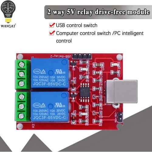 WAVGAT 5V 2 Channel USB Relay Module Programmable Computer Control Relay Switch for Smart Toy Home