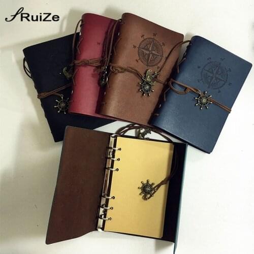 RuiZe blank pages notebook diary A6 leather travel journal refillable kraft paper sketchbook school stationery 6 ring binder