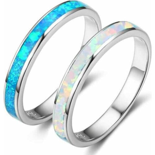 Women Fire Jewelry Opal Exquisite Silver Plated Ring Engagement White/Blue Wedding