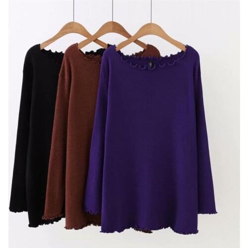 Plus size spring autumn ruffled collar women pullovers sweater 2018 purple & black & Caramel color Knitted ladies sweater female