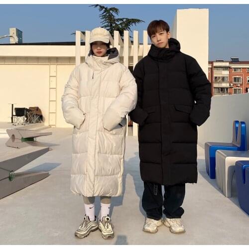 Winter Mens Long Thick Warm Parka Coat Loose Hooded Black White Size M-3XL M88