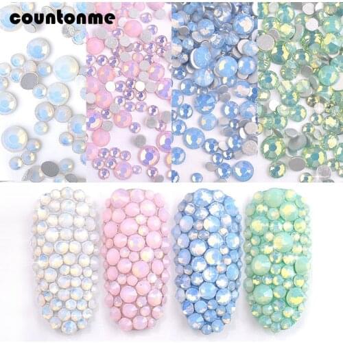 1Pack Opal Nail Art Rhinestone Decorations Glitter Mixed Size(SS4-SS20) Crystal Colorful Glass Gems 3D Manicure Accessory Tools