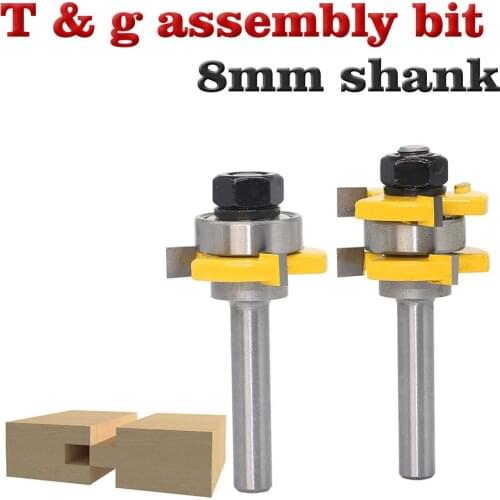 2pc 8mm Shank high quality Tongue & Groove Joint Assembly Router Bit Set 3/4" Stock Wood Cutting Tool