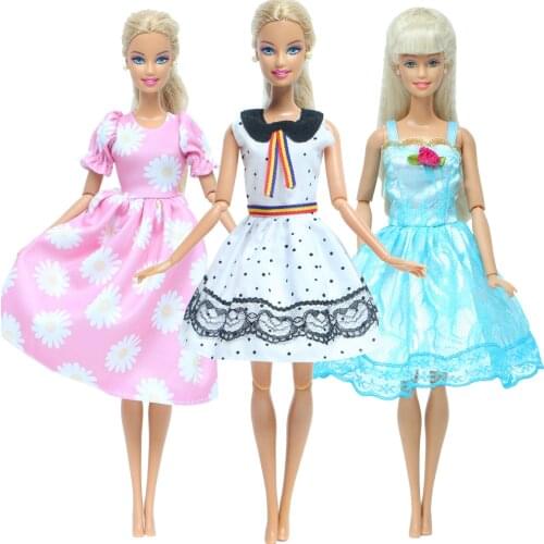 3 Pcs Handmade Doll Dress Pink Red Skirt Flower Lace Short Mini Gown Summer Wear Clothes for Barbie Doll Accessories Girls Toys