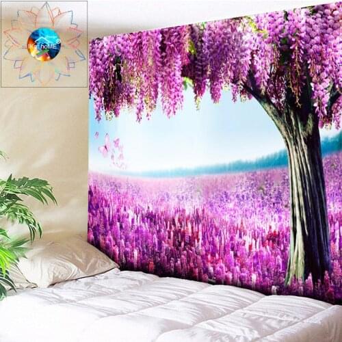 3D Lavender Tapestry Flowers Wall Hanging Boho Decor Hippie Mandala Tapestry Bohemian Psychedelic Tapestry Livingroom Dorm Decor