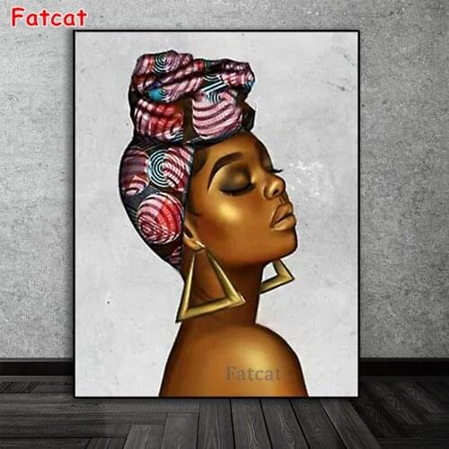 5d Diy Diamond Painting headscarf Black women Mosaic rhinestone paint by numbers square round diamond kits African PP1504