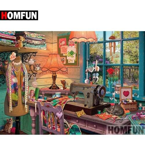 HOMFUN 5D DIY Diamond Painting Full Square/Round Drill "Sewing machine" Embroidery Cross Stitch gift Home Decor Gift A08426