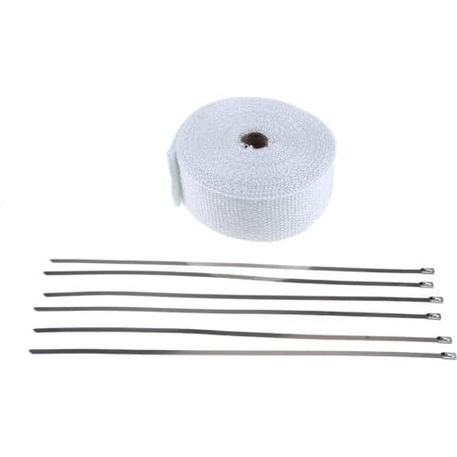 White Heat Wrap Shield Insulation Exhaust Manifold Pipe W/ Ties 10m*5cm*2mm