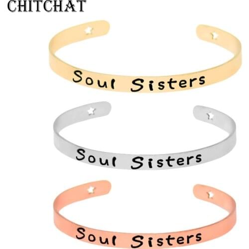 Curved Letters Soul Sisters Friends For Life BFF Cuff Bracelets Stainless Steel Statement Bangles LES Homosexual Jewelry