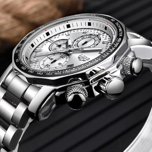 LIGE Silver Big Dial Watch Men Sport Quartz Clock Fashion Men Watches Top Brand Luxury Man Military Waterproof Chronograph 2021