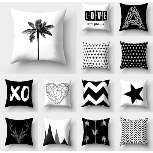 Black White Geometric Cushion Cover 45x45 Pillowcase Sofa Cushions Decorative Pillowcover Polyester Home Decor Pillow Cases