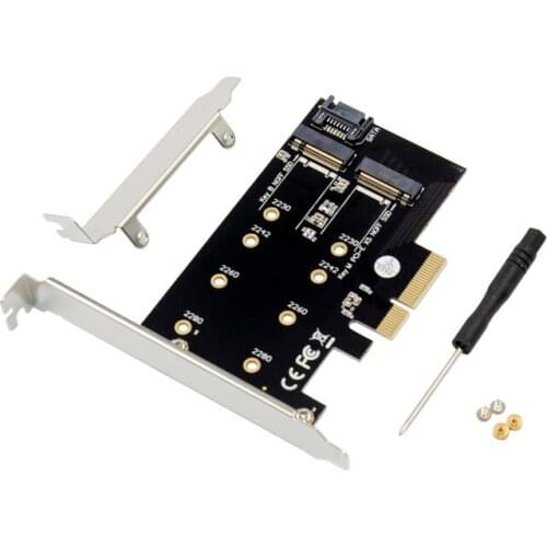 Add On Card PCIe x4 M.2 B&M Key NVMe SSD 6Gbps Riser Card B key M key Mini PCie Multiplier Adapter Expansion Converter Pci-e 4X
