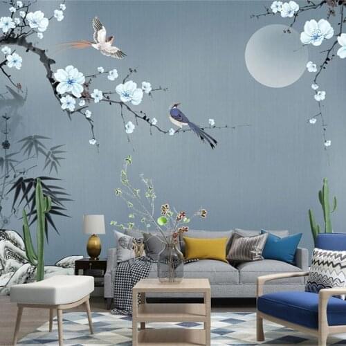 3D Wallpaper Chinese Style Hand-painted Stone Bamboo Leaves Plum Blossoms Photo Wall Murals Living Room TV Sofa Bedroom Frescoes