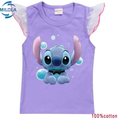 Disney Stitch Girls Princess Print Tshirts Summer Kids Boys Short Sleeve T-Shirt Baby Boys Tees Girls Tops Children Clothes