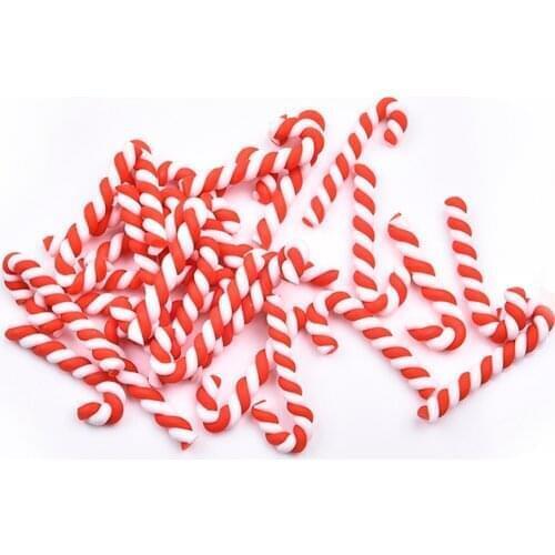30/60/90pcs Kawaii Resin Flatback Cabochons Scrapbooking Clay Christmas Red White Candy Cane Craft Home Christmas Decoration