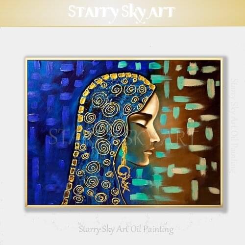 Artist Hand-painted High Quality Modern Wall Art Lady with Earring Oil Painting on Canvas Knife Painting Portrait Oil Painting