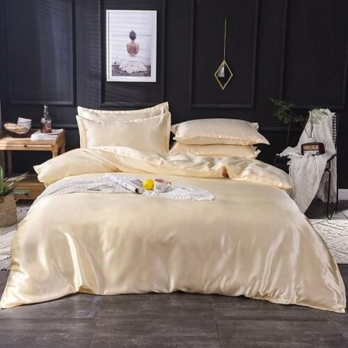 Camel Satin Ice Silk Bedding Set Luxury Duvet Cover Set Bed Sheet Pillowcase Twin Full Queen King Bedclothes Solid Color Bed Set