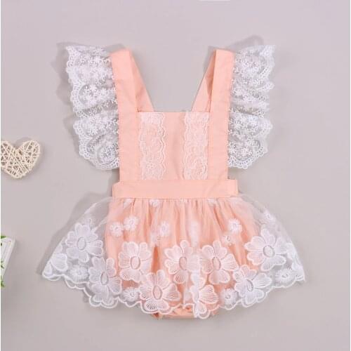 Lovely Newborn Baby Girls Summer Rompers Princess Infant Girls Elegant Ruffles Sleeve Romper Jumpsuits Lace Flower Dress 0-24M