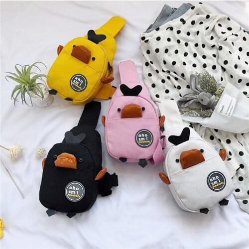 1pcs Fashion Cute Yellow Duck Children Chest Pack Boy Girls Canvas Shoulder Crossbody Pocket Student School Bags Women Waist Bag