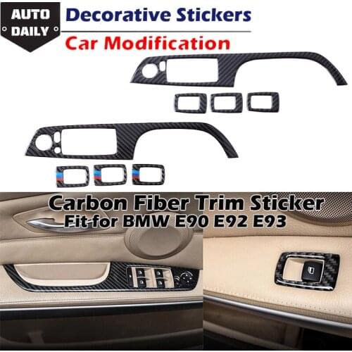 Car Door Armrest Panel Decorative Trim Mould Sticker Fit For BMW 3 Series LHD E90 E92 E93 2005-2012 Car Decoration Carbon Fiber
