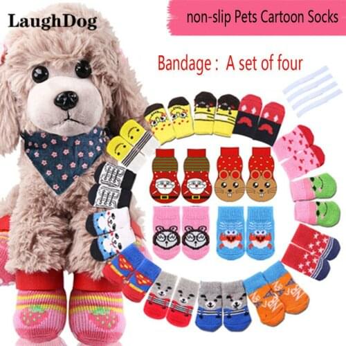 4pcs/lot Dog Socks Non-Slip Soft Socks for dogs Knits Cute Puppy Socks Anti Slip For Small Dogs Pets Shoes Cartoon Pet Products