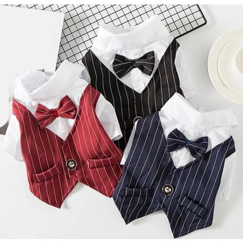 New Gentleman Dog Wedding Suit Formal Shirt For Small Dogs Bowtie Dog Clothes Tuxedo Pet Halloween Christmas Costume For Cats