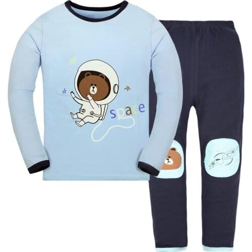 Baby Boy Clothes Sweatshirts Cartoon Pajamas Sets Soft Cotton Blue Long Sleeve Sleepwear Suit