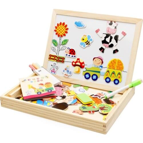 Oehy OY-237 high quality wooden farm paradise magnetic double-sided three-dimensional puzzle board childrens educational toys