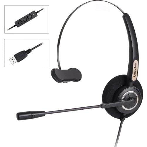 VoiceJoy Office Headset with USB Jack Noise Cancelling Headset With Microphone, Volume Mute Switch for Laptops PC Computer