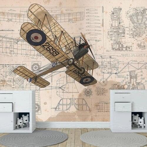 Custom Any Size Mural Wallpaper 3D Hand Painted Cartoon Retro Airplane Wall Painting Childrens Room Boys Background Wallpapers
