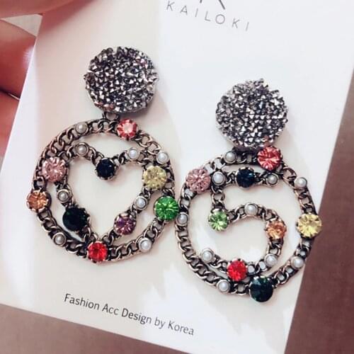 SHIFEEL 2018 New Fashion Women Jewelry S925 Pin Colorful Rhinestone Number 5 Sweat-heart Big Circle Earrings