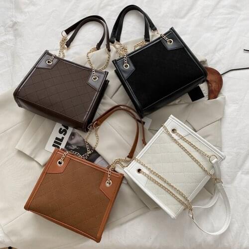Fashion Scrub PU Leather Handbag Women Large Capacity Square Shoulder Bag Trunks Portable Lattice Pattern Street Tote