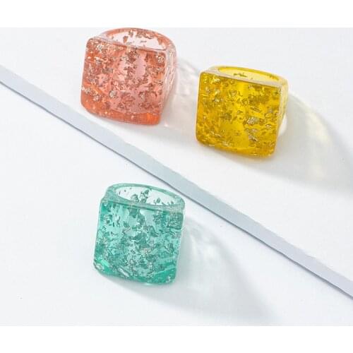 TARCLIY Spring Summer Trendy Colorful Resin Ring Simple Transparent Acrylic Square Ring Sets Unisex Party Jewelry Accessories