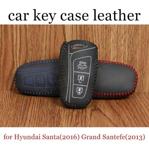 Only Red fit for Hyundai Santafe(2015)/Grand/Santafe(2013)/Equus(2013) Genuine Leather Car Key Cover case Hand Sewing