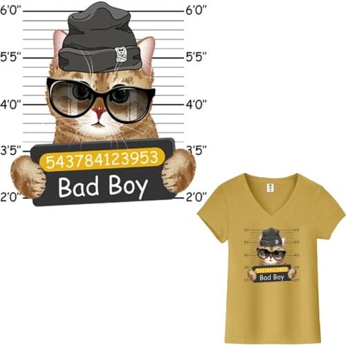 Bad Boy Patch Iron On Hoodies Tops Vinyl Thermal Press Diy A-Level Washable Patch For Clothing Cute Cartoon Cat Style