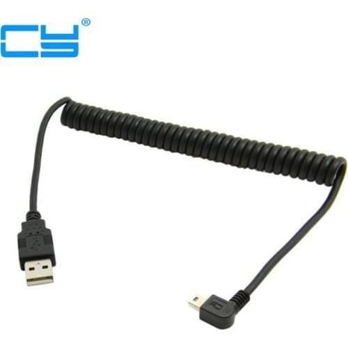 Mini USB Angled Cable Coiled USB A Type Male USB to Mini USB Male 90 Degree 5pin B Connector Spiral Stretch Data Cabel Cord