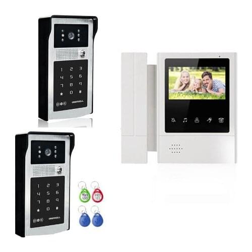 XINSILU Intercom Video Doorbell System Video Door Phone Kits 1XTouch Key LCD Color Monitor 4.3"+2X Night Version FRID Cameras