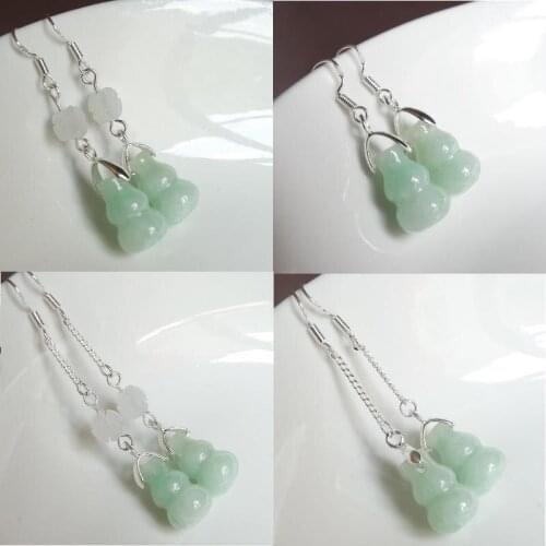 Self Created 925 Silver Natural Emerald Jade Gourd Earrings Original DIY By Hand Accessories Women luck Gifts Jewelry Amulet