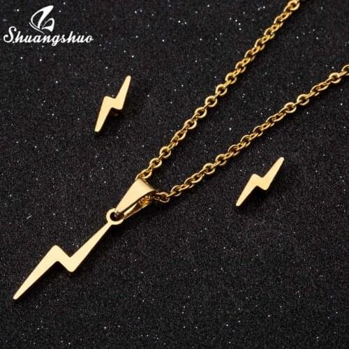 Gold Color Hot Lightning Necklaces For Women Stainless Steel Jewelry Sets Choker Long Chain For Girlfriend Gifts Charms Gifts