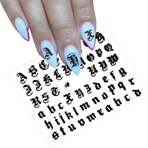 1 sheet 5 color Nail Art Sticker 3D Nail Decal Gothic Font Words Character Nail Sticker Decals Nail Decoration DIY