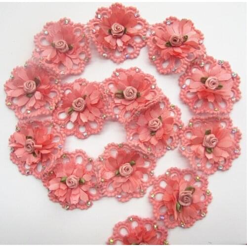 1yd Cotton Rhinestone Rose Flower Embroidered Lace Trim Ribbon Fabric Sewing Supplies Craft DIY For Costume Dress Hat Decoration