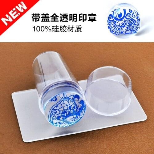 10Sets/Lot Pure Clear Nail Art Stamper Scraper Set with Cap 2.8cm Transparent 100%Silicone Marshmallow Nail Stamp Tools,STKM01